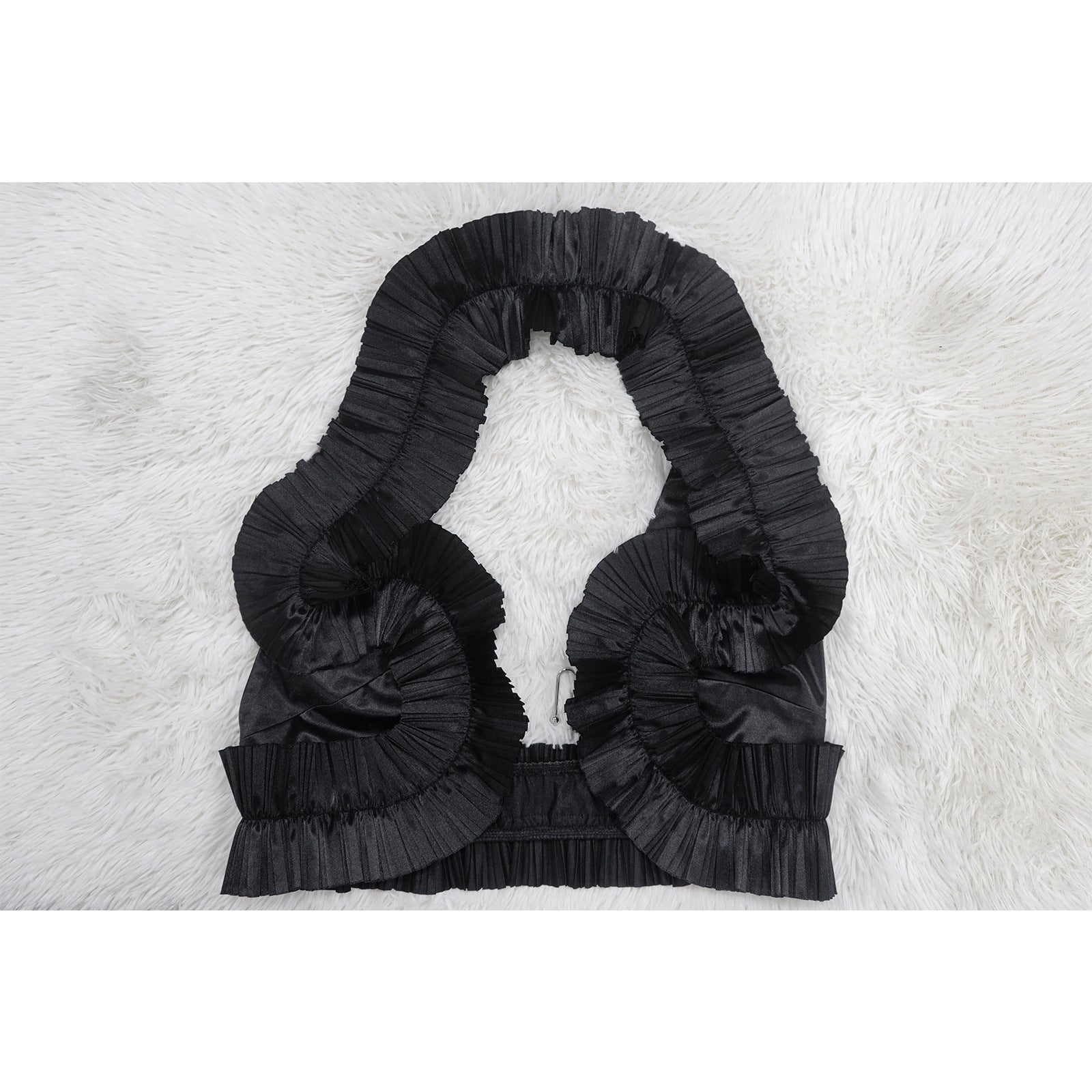 Fashionable Women's Solid Color Sleeveless Ruffled Halter Top Slit Pleated Skirt Two Piece Set 21