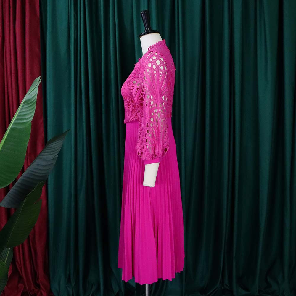 Women's Fall/Winter lace Patchwork Pleated Cutout Sexy Plus Size Dress 11