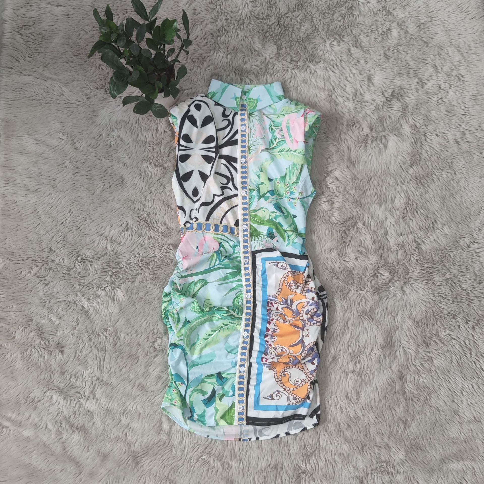 Women Casual Sleeveless Pleated Printed Dress 12