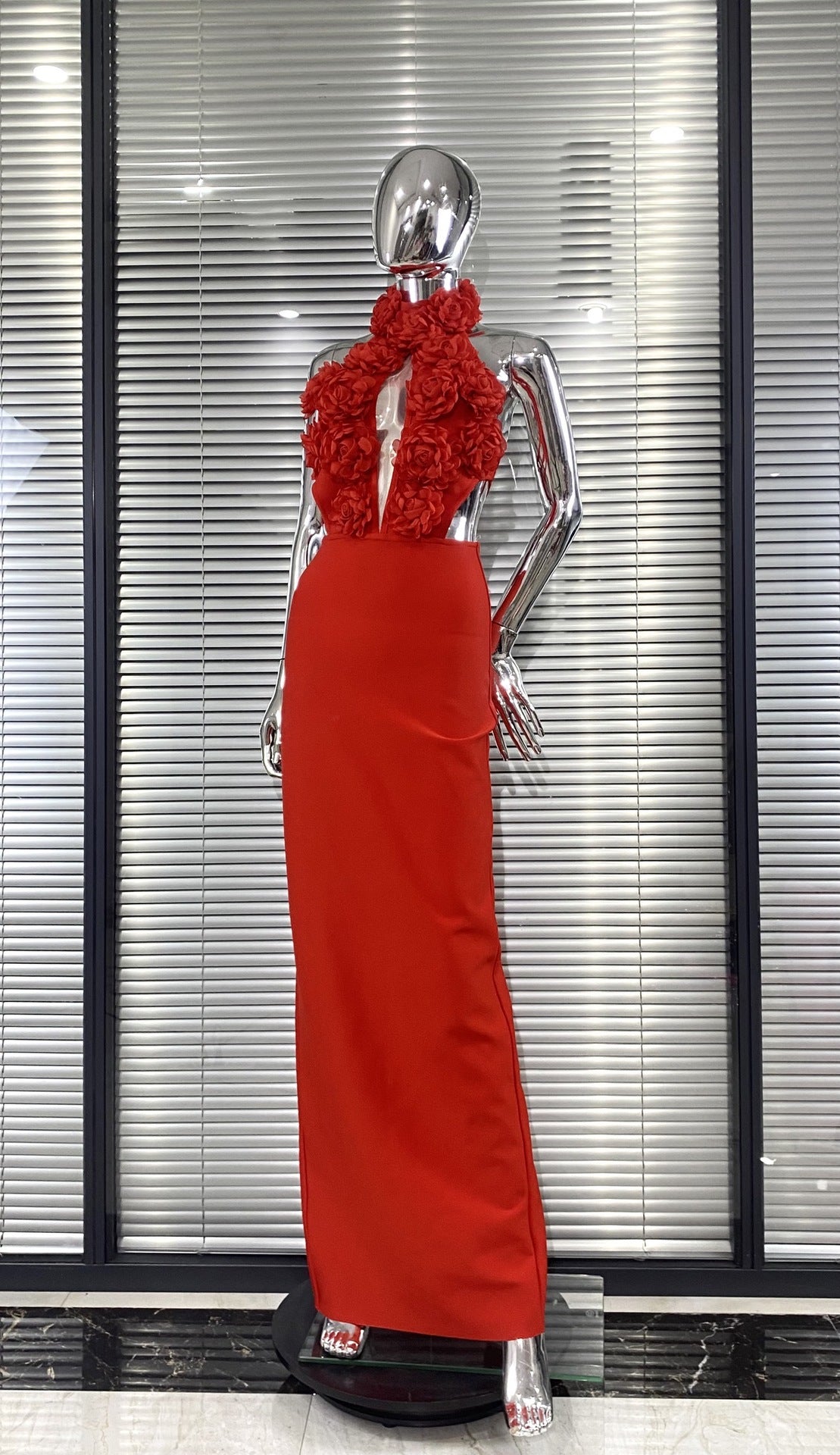 Women Floral Sexy Hollow Backless Halter Neck Red Summer Party and Holiday Bandage Dress 10