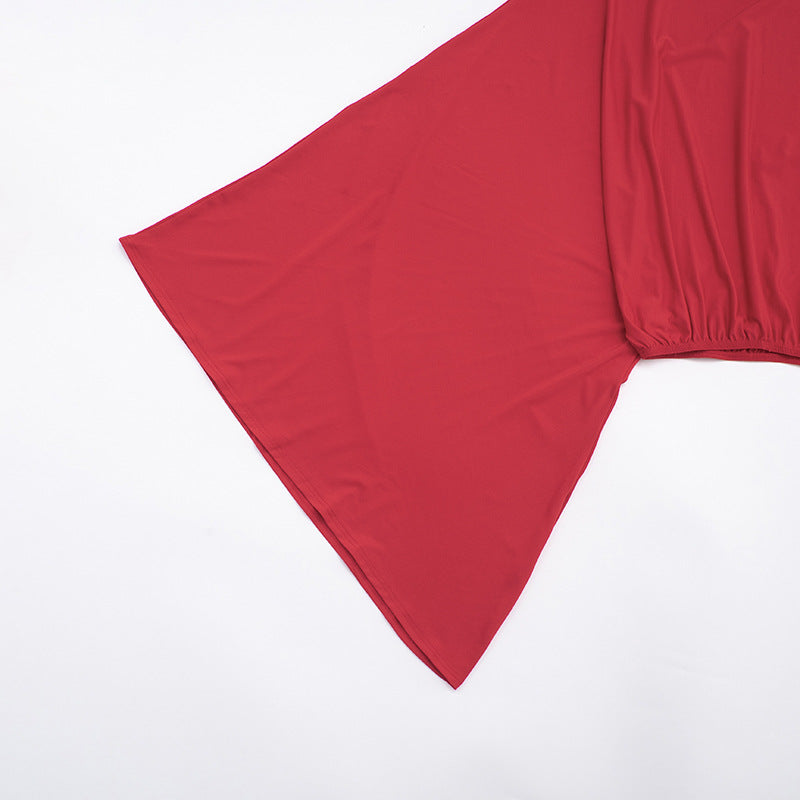 Women Off-Shoulder Bell Bottom Long-Sleeved Top and Skirt Two-Piece Set 38