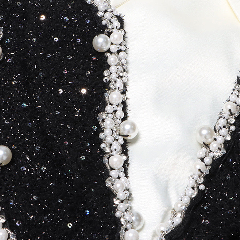 beaded sequin design Turndown Collar long-sleeved short dress 11