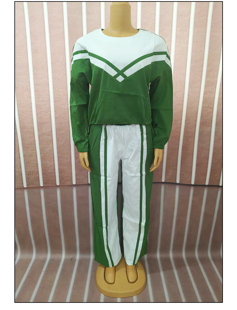 Women Contrast Color twill Casual Top and Pants Two-piece Set 10