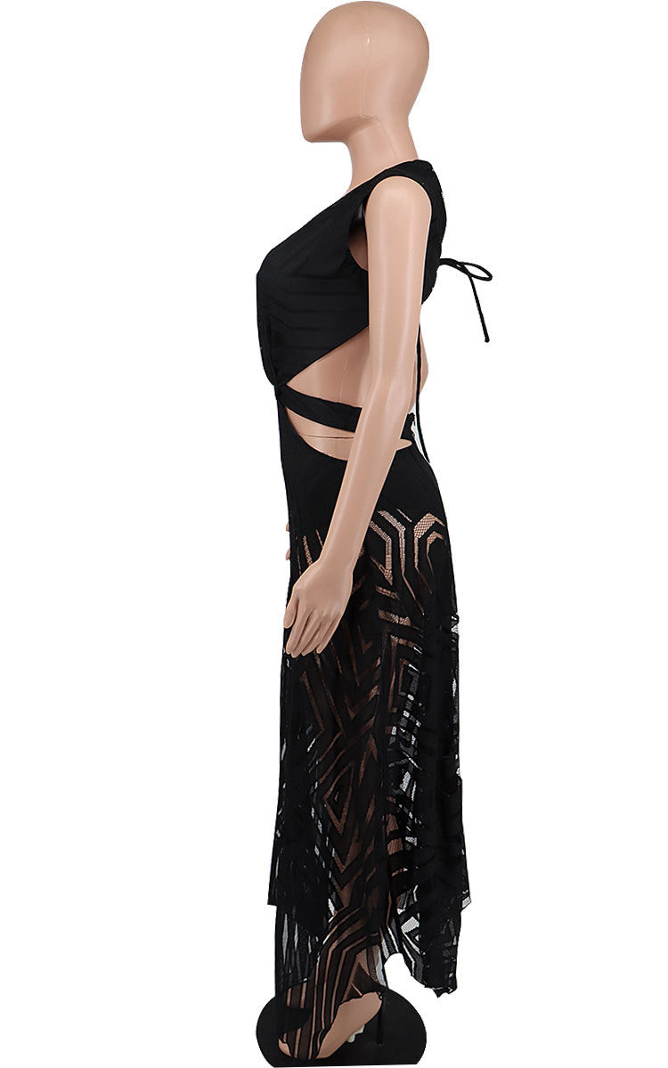 Women Clothing Summer Sexy Sleeveless V-Neck Waist Cutout See-Through Casual Women'S Maxi Dress 9