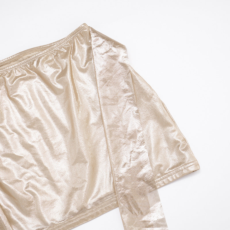 Women's Sexy Sheer Lace-Up Long Sleeve Top & Tight Fitting Bodycon Mini Skirt Two-Piece Set 19