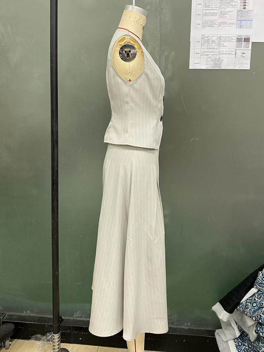 Chic Vest & Skirt Striped Two-Piece Set 8