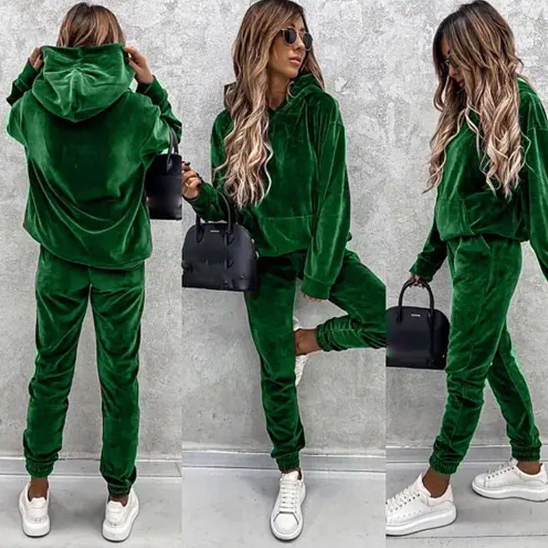 Women Casual Solid Hoodies Sports trousers two-piece set 14