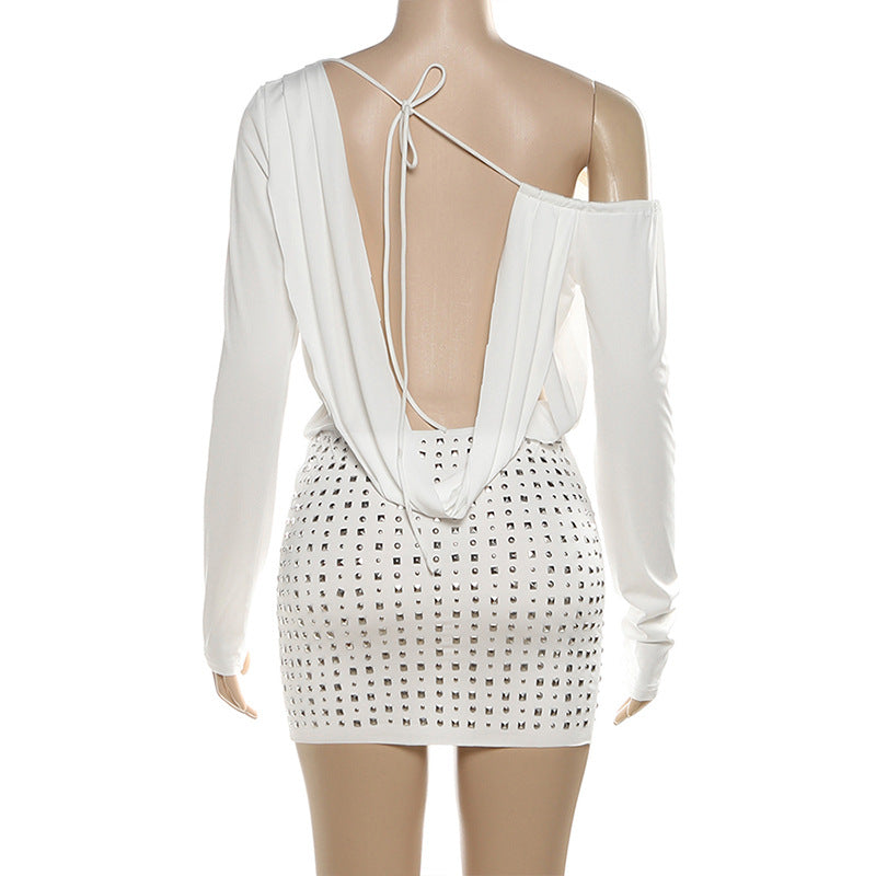 Women autumn/winter sexy backless lace-up off-shoulder bodycon dress 7