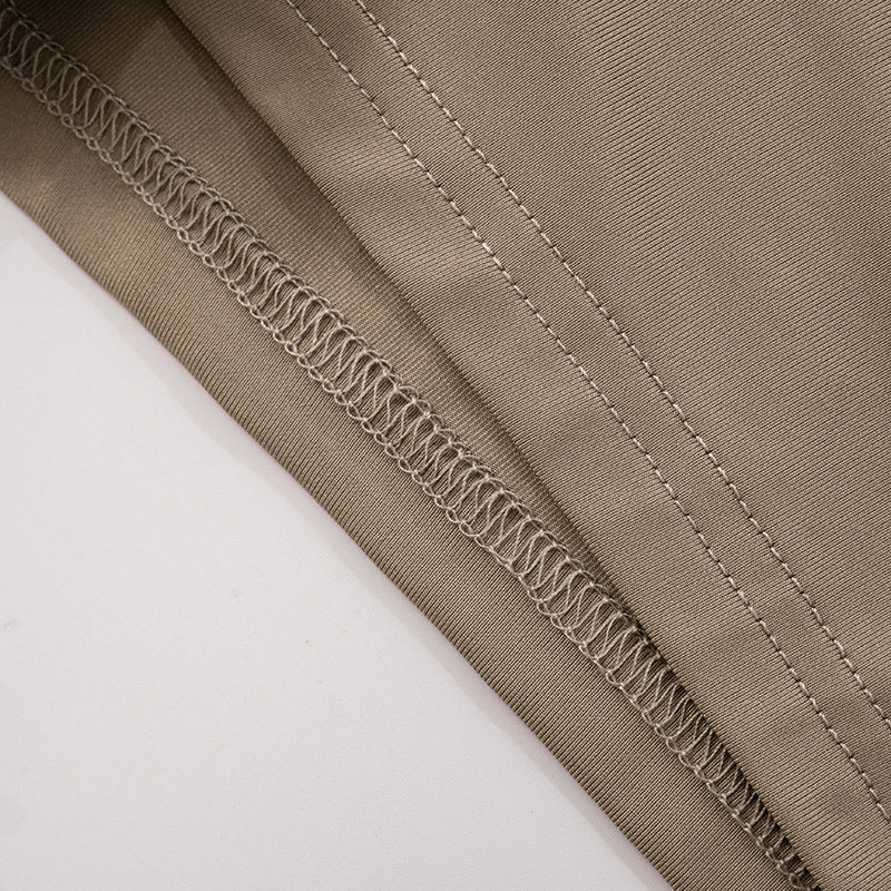 Women Stand Collar Contrast Patchwork Long Sleeve Finger Zipper Top Knot Shorts Two-Piece Set 32