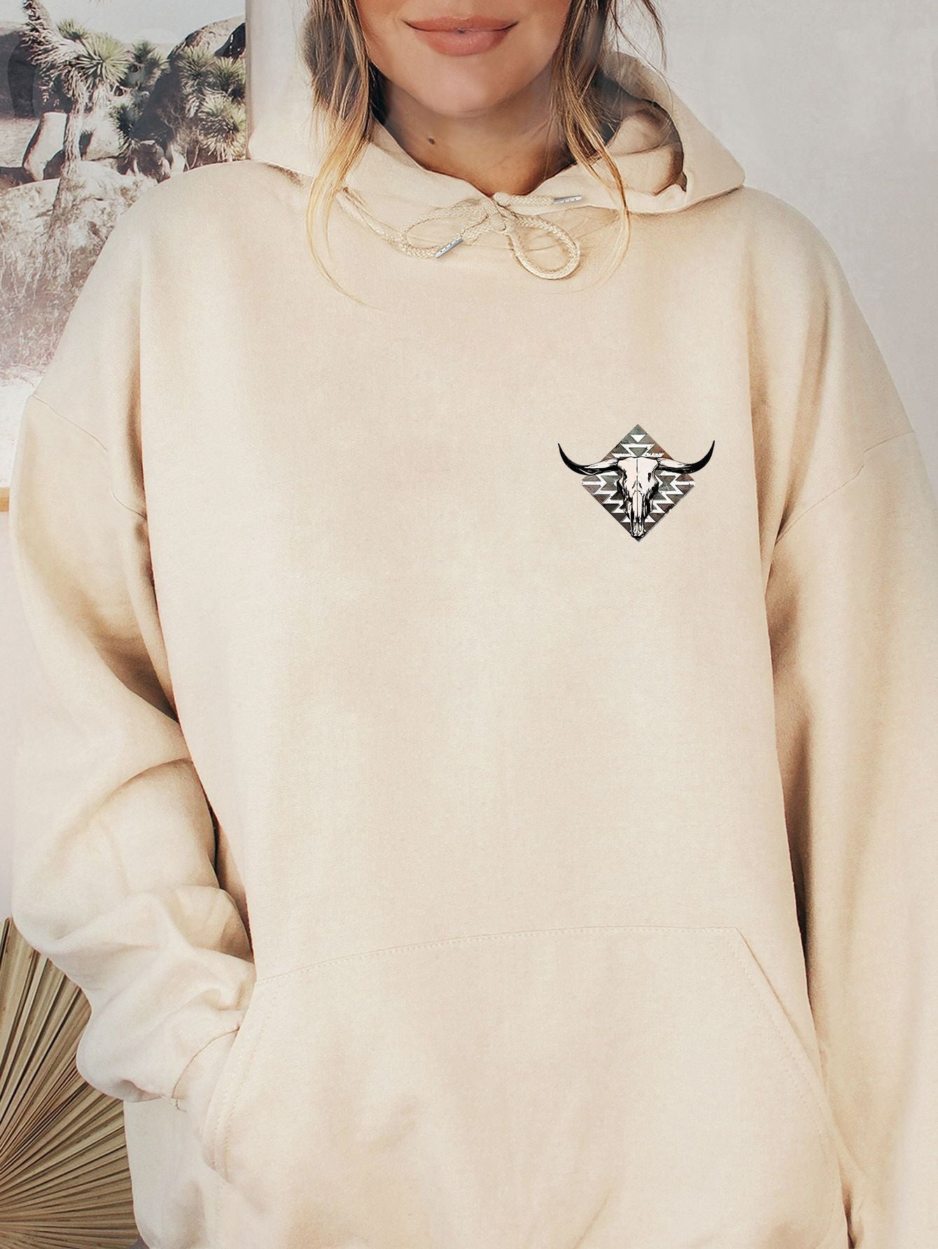 Women Solid Letter Print Oversized Hoodie 5