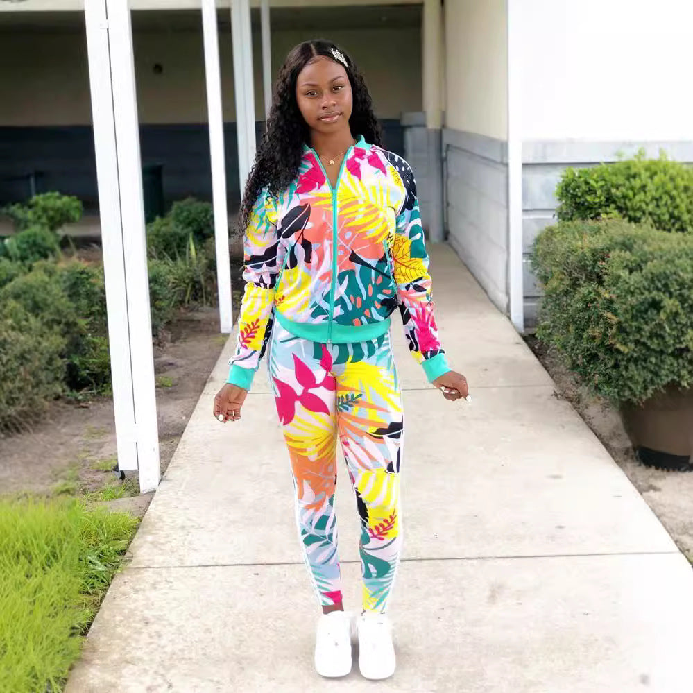 Women Floral Print Top and Pant Sports Two-piece Set 3