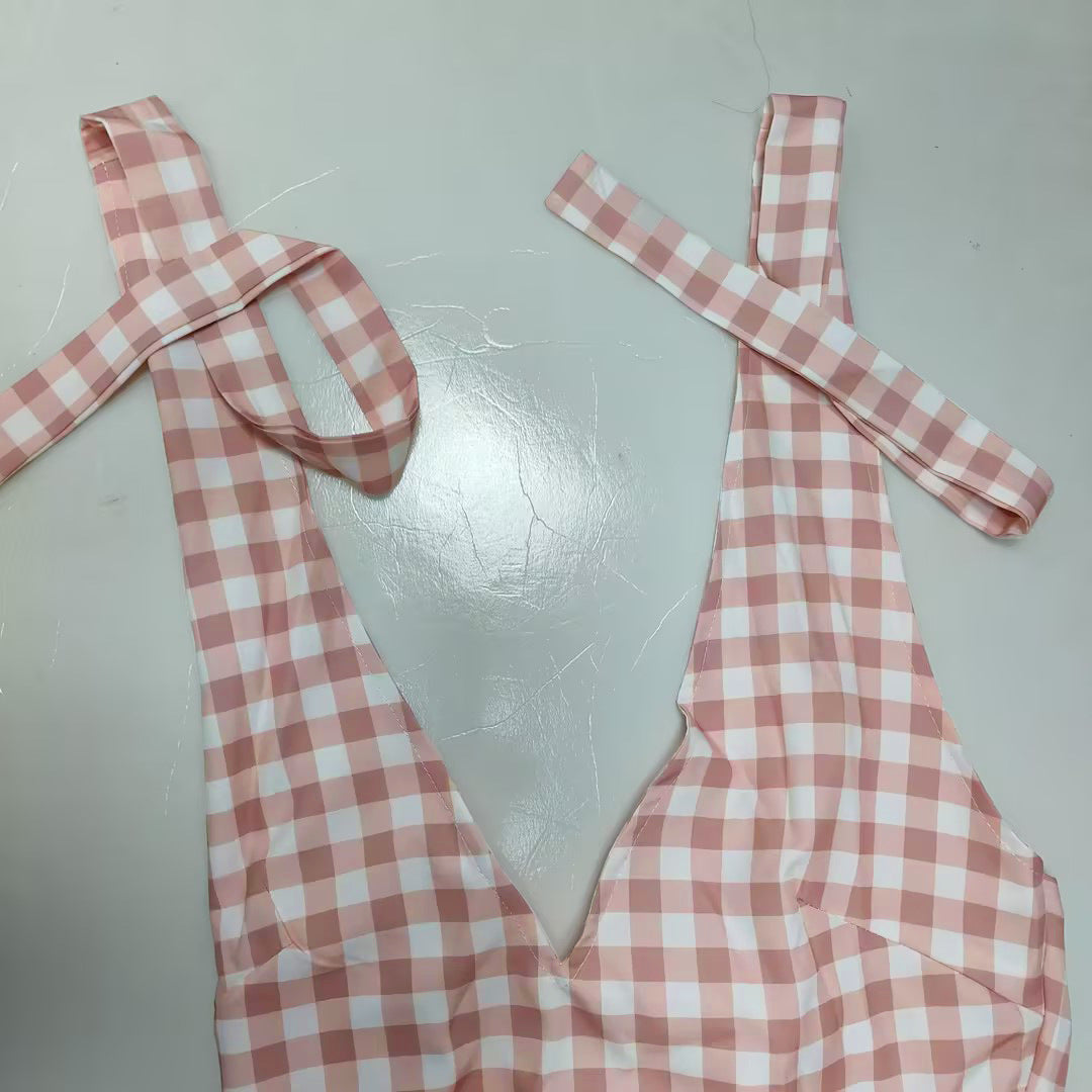 Women Spring Elegant Halter Neck V Neck Pleated French Dress 9