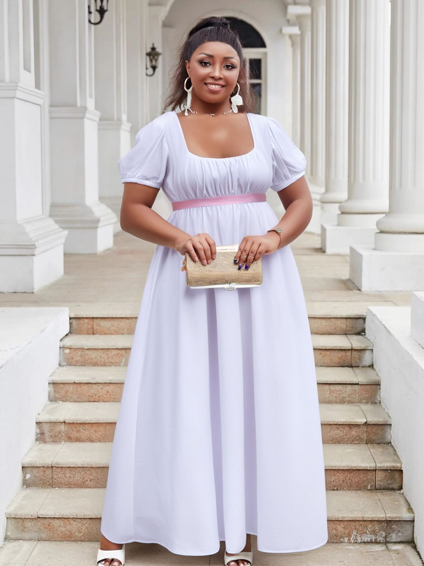 Puff Sleeve High Waist Ball Dress Elegant Plus Size Evening Gown