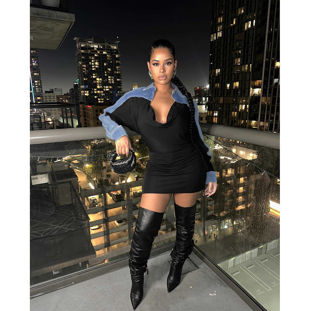 Fashion Patchwork Long Sleeve Casual Dress 3