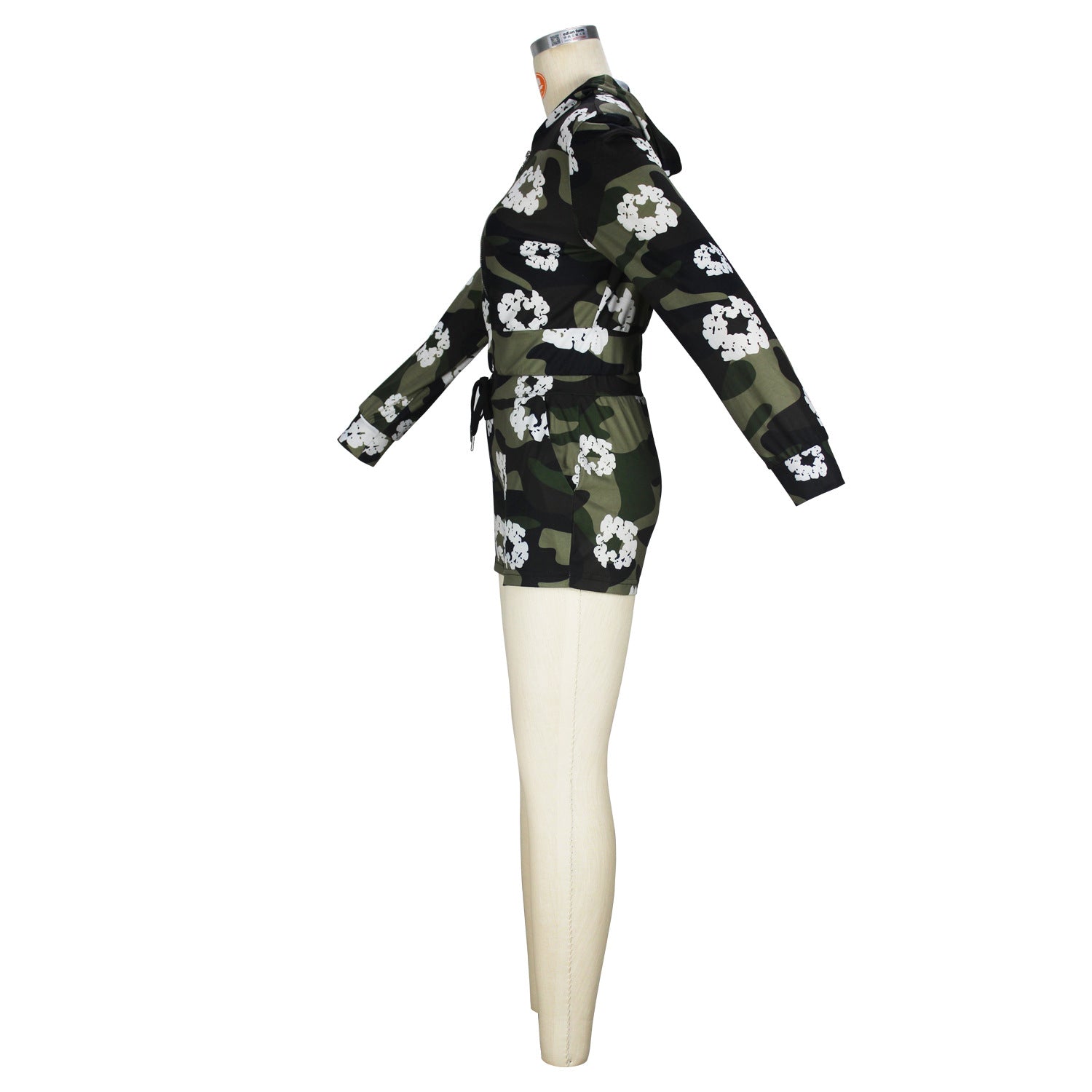 Spring Autumn Women's Camouflage Print Zipper Fashion Casual Hooded Two Piece Shorts Set 10