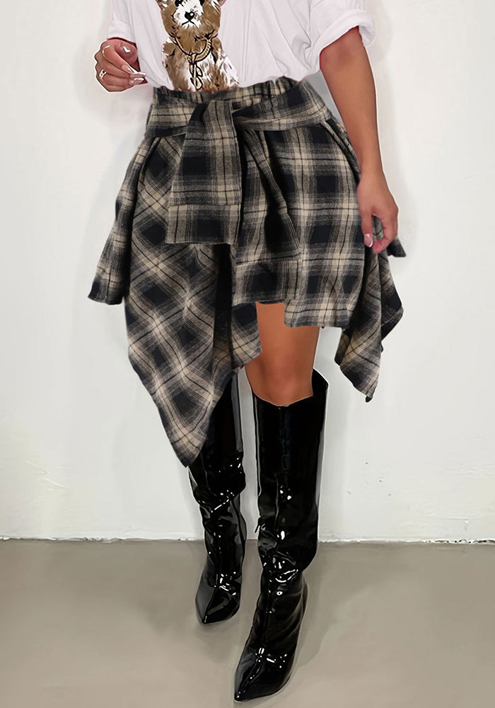 Women Style Patchwork Irregular Plaid Skirt