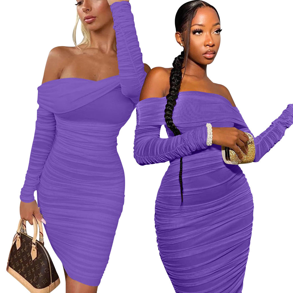 Sexy Fashion Solid Color Off Shoulder Women's Dress 11