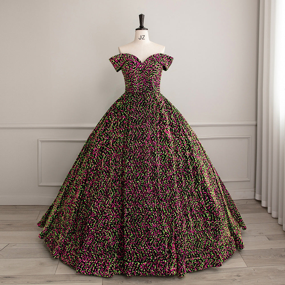 Bride Wedding Dress Women's Sequins Ball Gown Off Shoulder Puffy Evening Dress 25