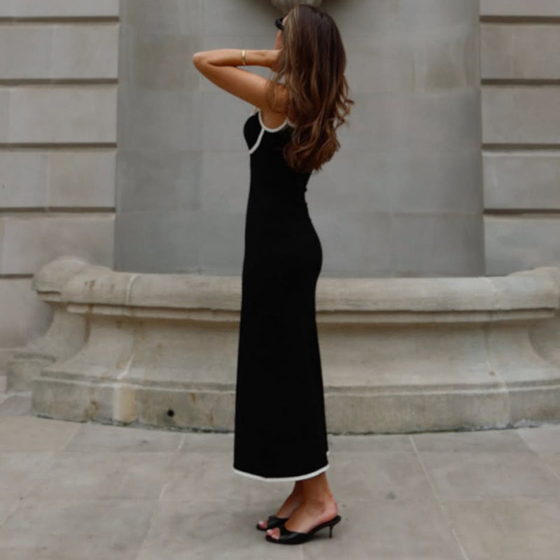 Women's Sleeveless Strappy Color-Blocked Bodycon Long Dress 4