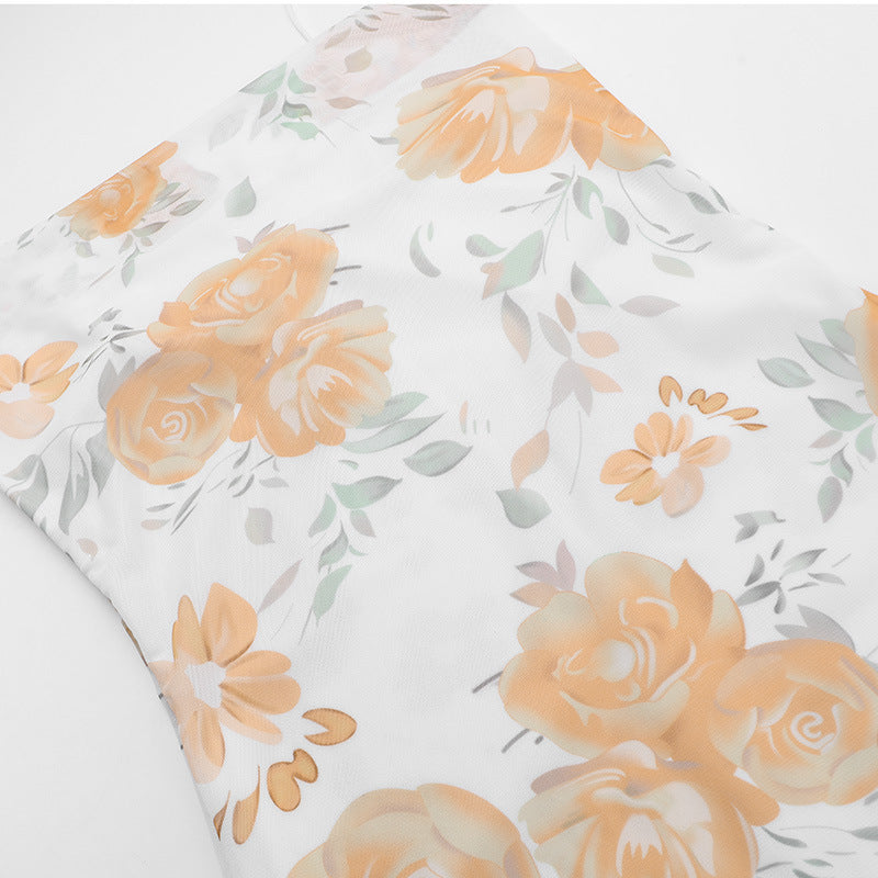 Spring Summer Mesh Printed Strap Slim Dress 14