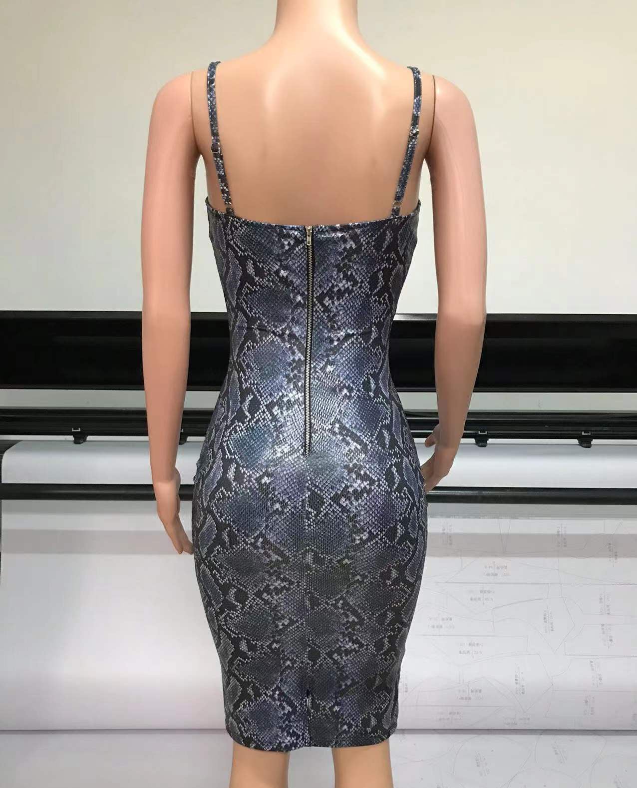 Women Snakeskin Print Strapless Sexy Backless Bodycon Dress 3