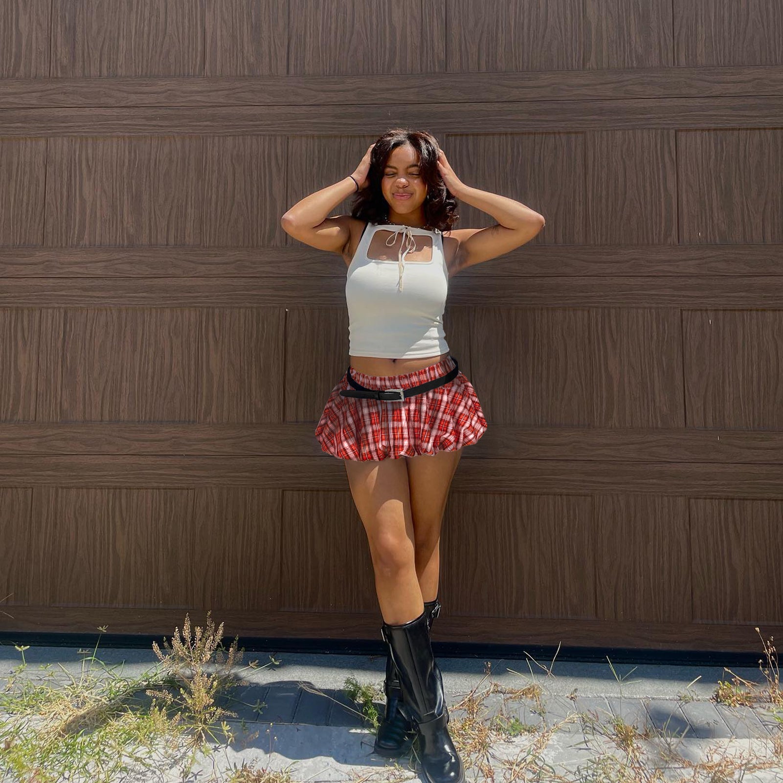 Women plaid mini pants skirt 31