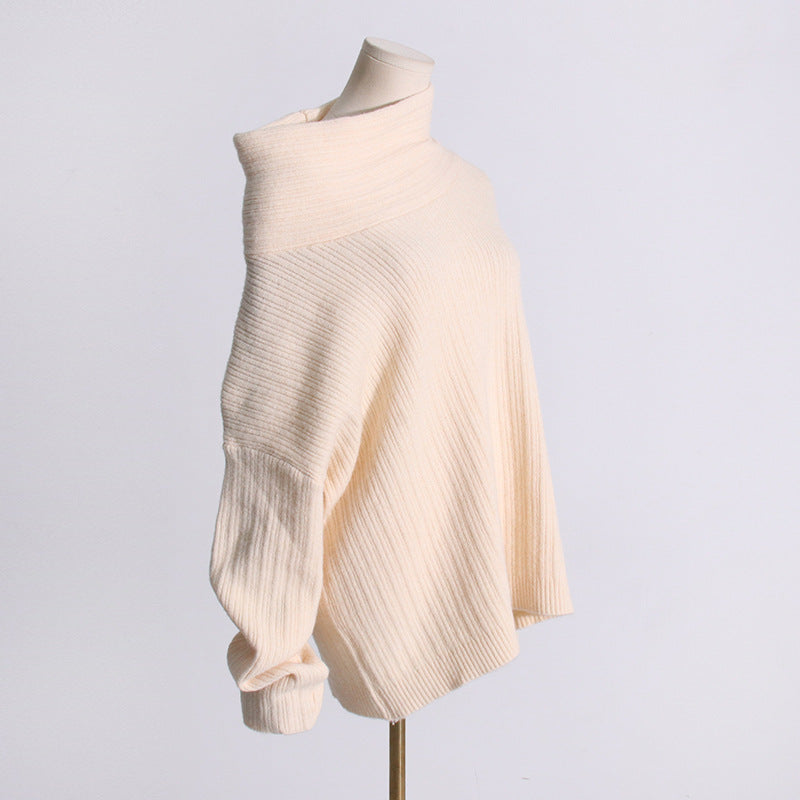 Women Autumn Trend Irregular Off Shoulder Loose Casual Knitting Shirt Long Sleeve Sweater 17