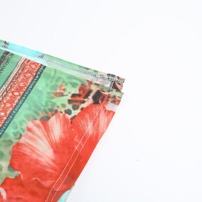 Women Summer Sexy Backless Suspender Print Beach Holidays Dress 12