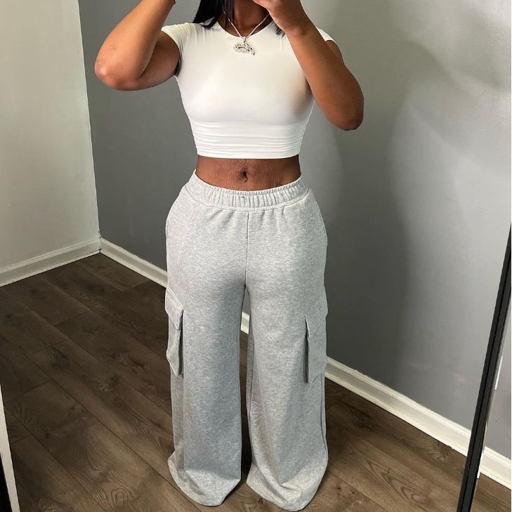 Women Trousers Fashionable High Waisted Wide Leg Pants Casual Sweatpants 3
