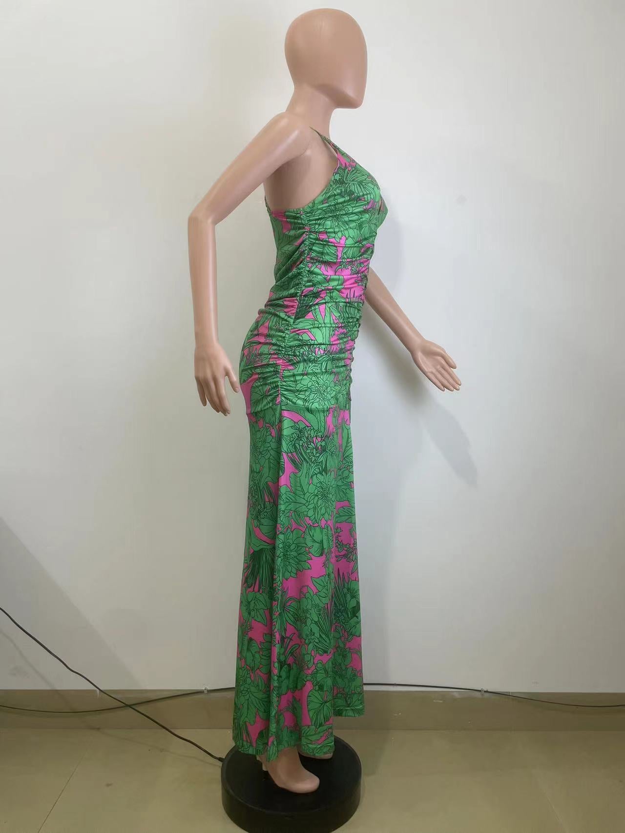 Women Summer Sexy Strap Print Slit Long Dress 6