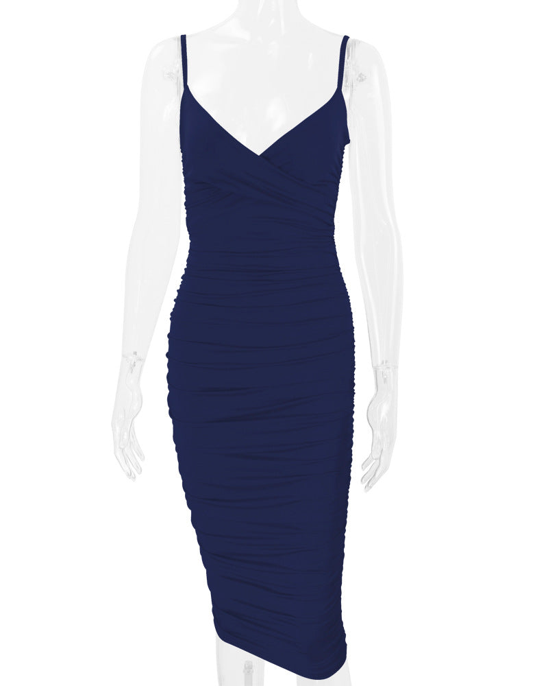 Women Sexy Backless Suspender Dress V-neck Bodycon Dress 16