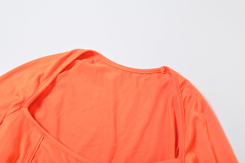 Autumn And Winter Women's Fashion Long Sleeve Sexy Square Neck Low Cut Slim Bodycon Dress 14