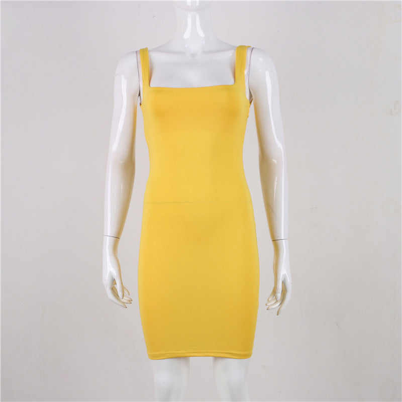 Strap Sexy U-Neck Solid Tight Fitting Women's Bodycon Dress 9