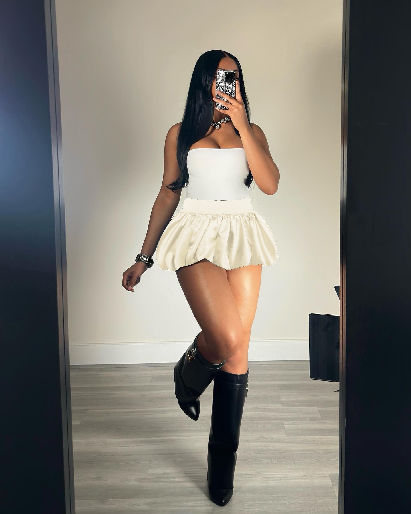 Solid Color Mini Pleated Bubble Skirt 5