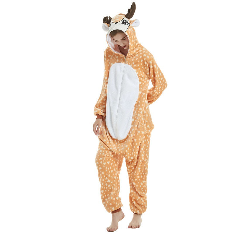 Exclusive flannel parent-child cartoon animal one-piece pajamas 10