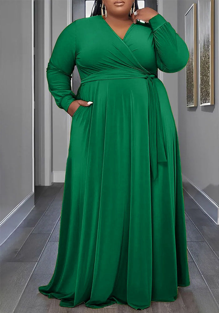 Plus Size Women Elegant Cross Collar Maxi Dress