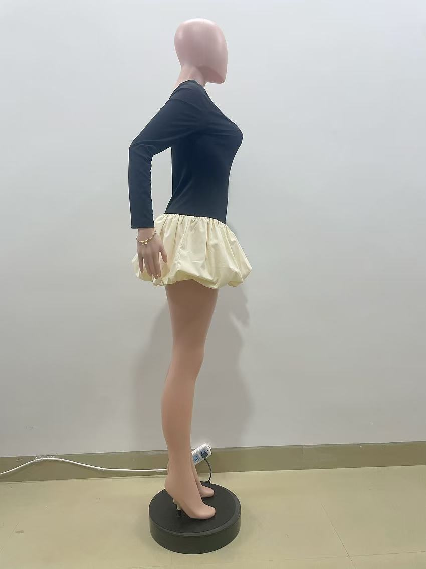 Women French autumn long sleeve Round Neck sexy Mini dress 7