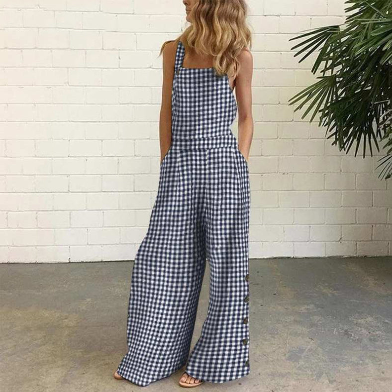 Plaid Print Strap Low Back Wide Leg Jumpsuit 5