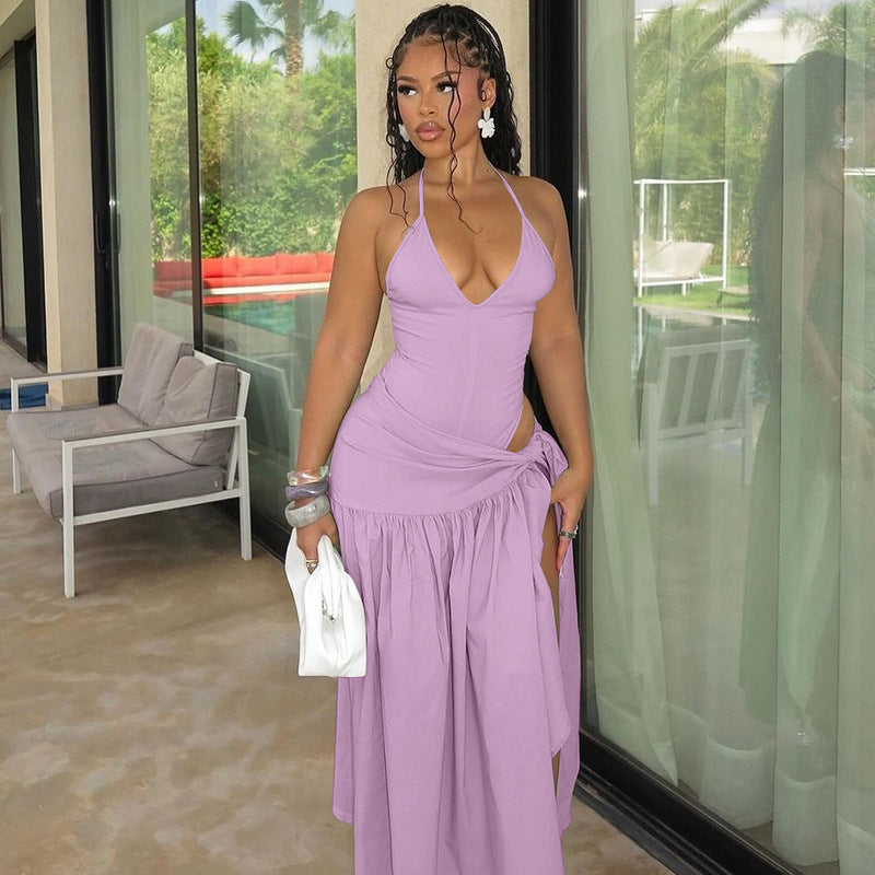 Women's autumn fashion sexy Low Back bodysuit slim lace-up skirt set 9