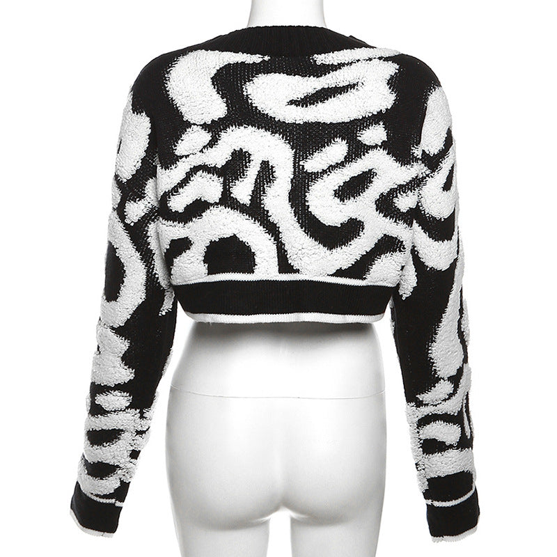 Autumn Fashion Color Matching V-Neck Buttoned High Waist Slim Women Knitting Top 36