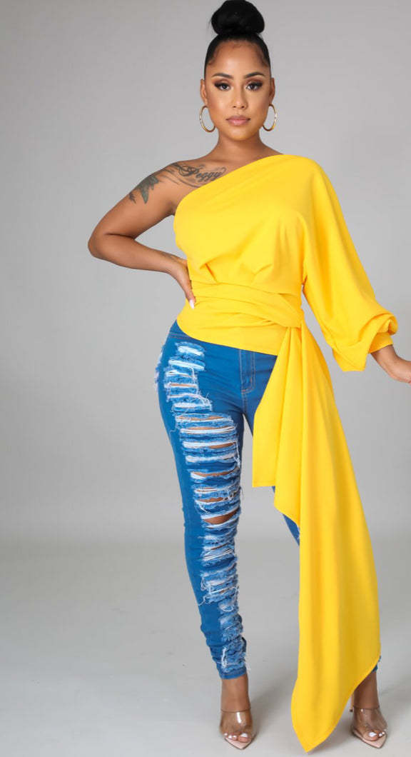 One Shoulder Long Sleeve Irregular Women's Top 7