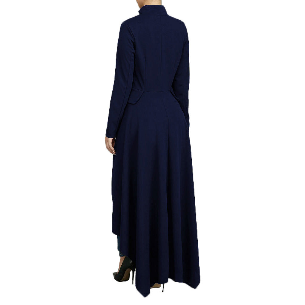 Spring Long-Sleeved High-Neck Slim Zipper Irregular Long Dress 67