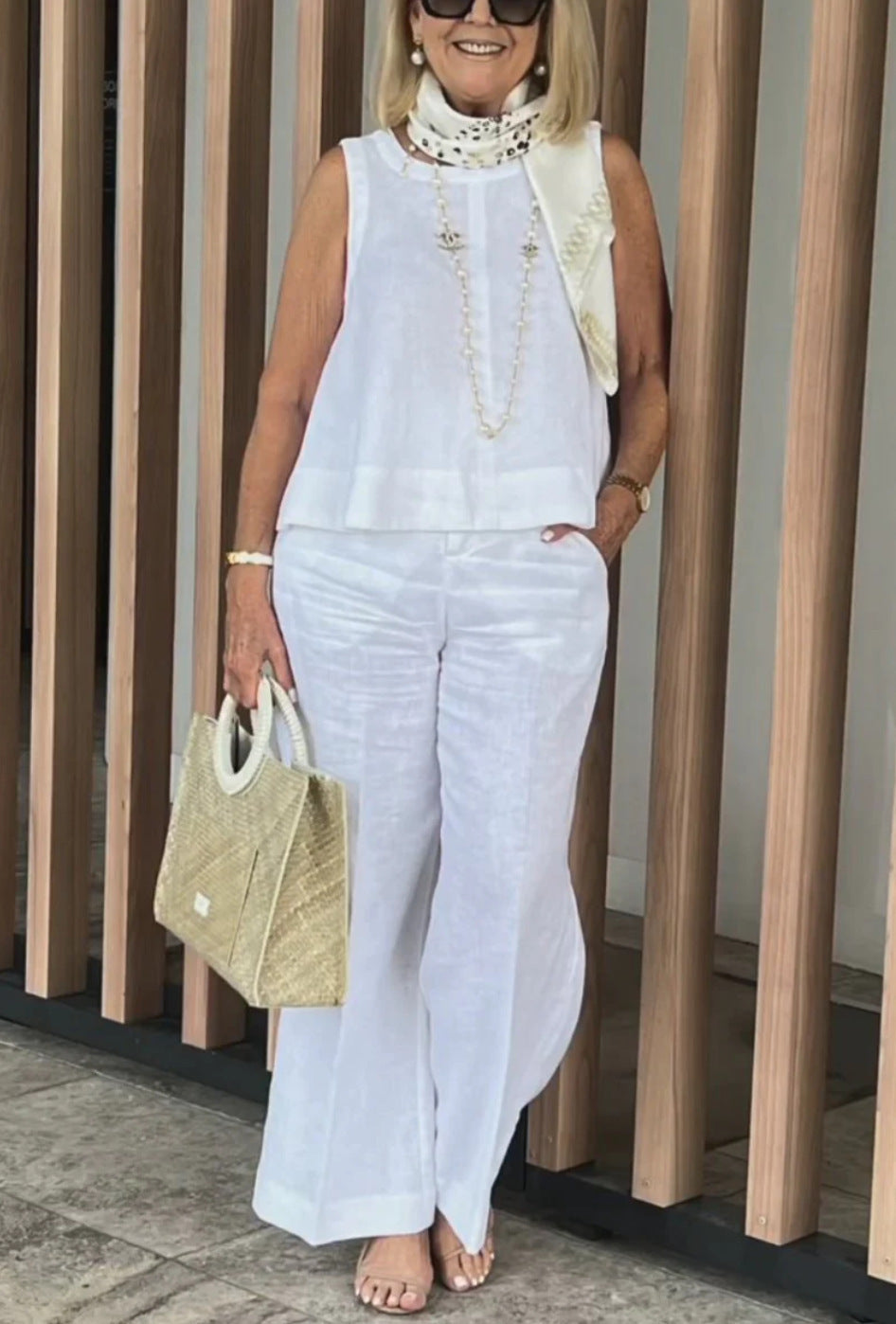 Women's Summer Sleeveless Top Wide Leg Pants Two-Piece Set 4