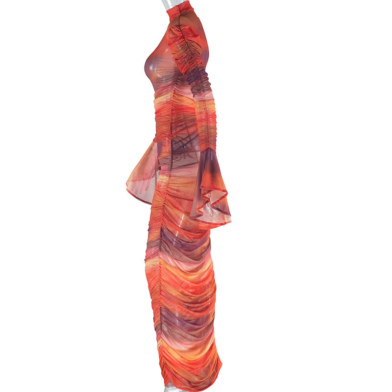 Women Round Neck Printed Long Sleeve Dress 7