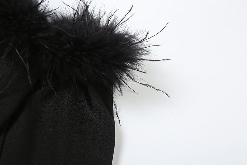 Spring Fashion Street Trend Off Shoulder Fur Patchwork High-Waist Hollow Women's Jumpsuit 13