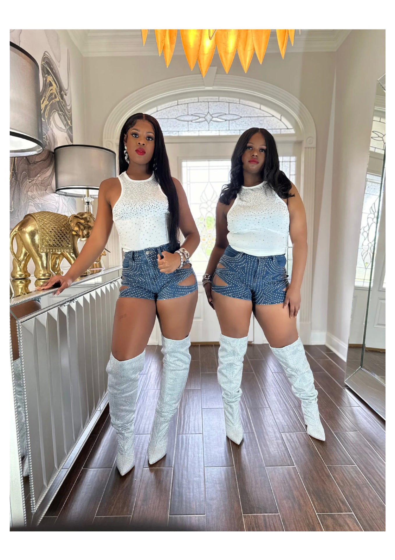 Women's Summer Beaded Ripped Washed Tight Fitting Sexy Stretch Denim Pants 15