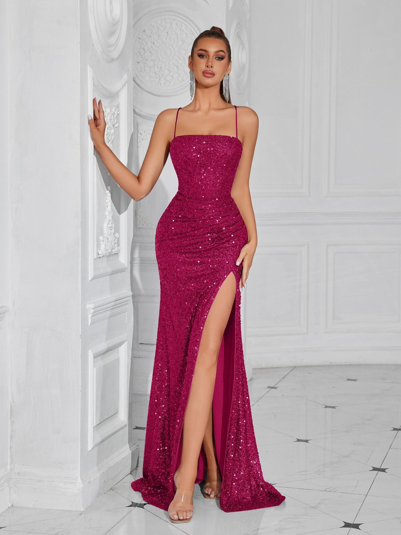 Women formal party strapless sequined luxury evening dress. 25