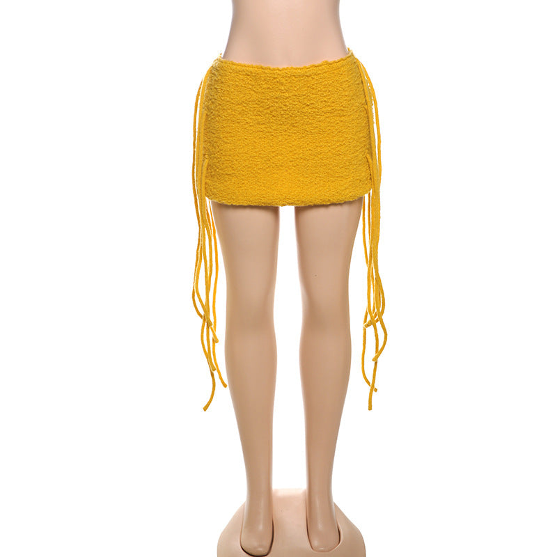 Women Summer Street Trend Solid Knitting Tassel Bodycon Skirt 10