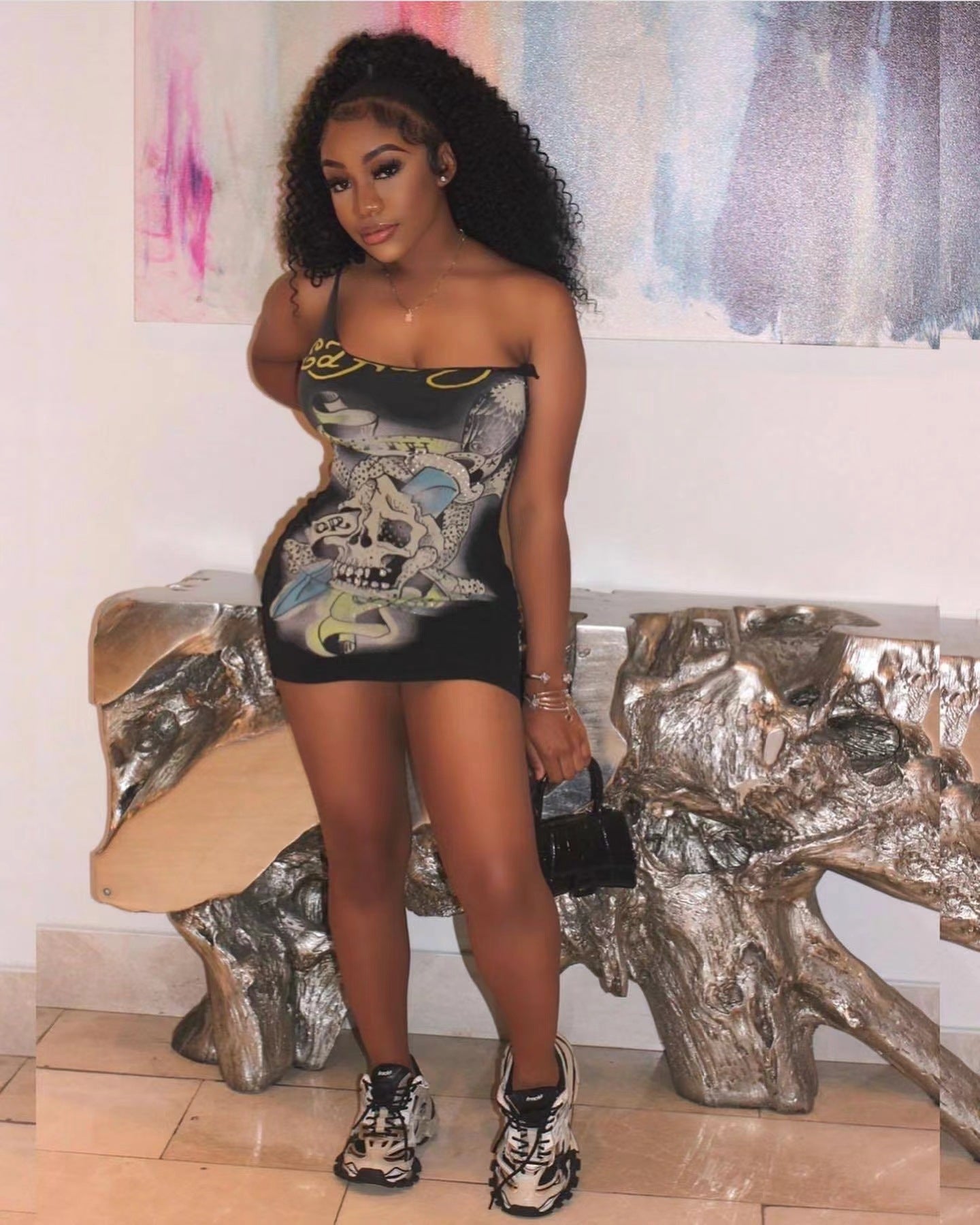 Women's Fashion Casual Positioning Print Strap Dress 3