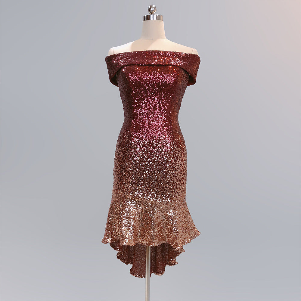 Wrapped See-Through L Gradient Sequins Bodycon Sexy Dress Wedding Formal Party Dress 26